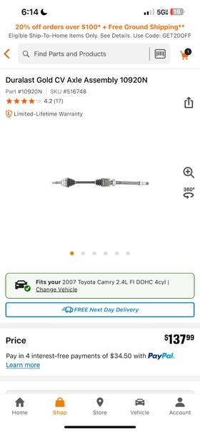 516748 Duralast Gold #516748 Front Cv Axle Shaft Assembly