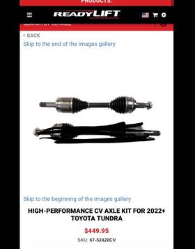 67-52420cv Readylift High-performance Cv Axle Front Passenger Side Only