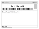 Genuine Bmw Const.-veloc. Joint Wthout K 26-11-7-841-003 New. Fixed Price $369.33.
