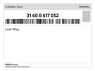 Genuine Bmw Lock Ring 31-60-8-617-052 New. Fixed Price $13.09.
